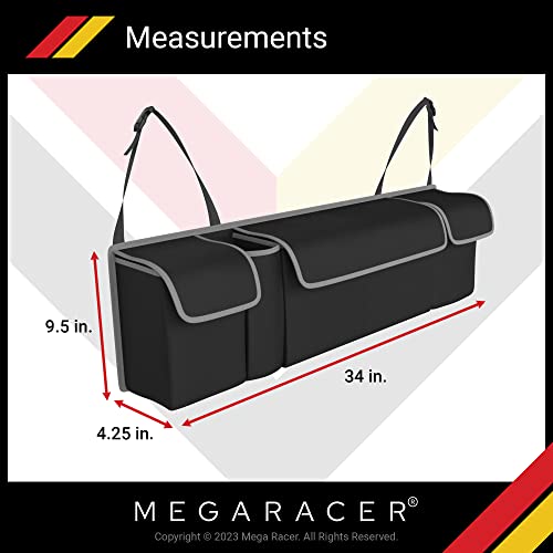 Mega Racer Black Trunk Organizer for Car, Truck, Van and SUV, 600D Polyester & Oxford Cloth Material, 4 Large Storage Pocket w/ 2 Adjustable Buckles and Magic Stick Support, Waterproof, 1 Piece