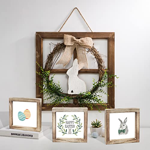 Easter Decorations Farmhouse Easter Home Decor Easter Signs 36 Interchangeable Sayings with 3 Wooden Frames Easter Spring Decorations for Office and Living Room Tiered Tray Decor Table Desk Wall Decor Seasonal Decoration Holiday Gift