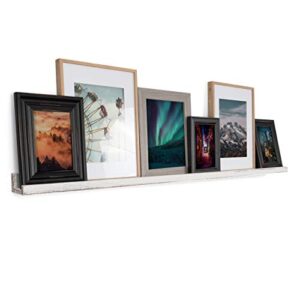 rustic state ted narrow long wall mount picture ledge photo frame display wooden floating shelf for living room, office, kitchen, bedroom, bathroom décor storage – 52 inch – burnt white