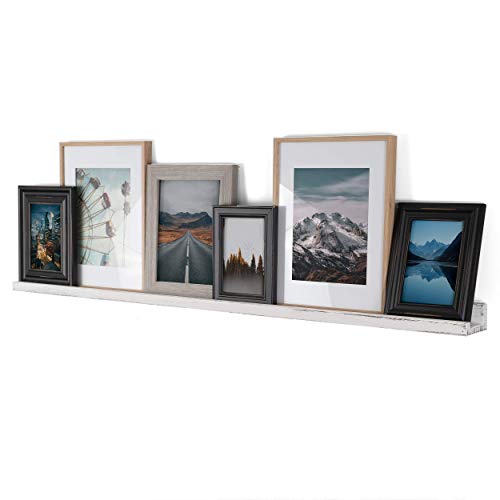 Rustic State Ted Narrow Long Wall Mount Picture Ledge Photo Frame Display Wooden Floating Shelf for Living Room, Office, Kitchen, Bedroom, Bathroom Décor Storage - 52 Inch - Burnt White