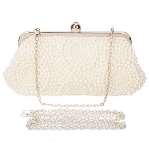 pinprin ladies pearl clutch bag womens beaded handbag formal prom bridal wedding cocktail party purse (a-white)