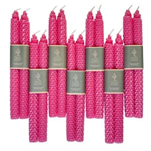 twigs & birch tall taper candles pack (14 pink beeswax candles) – 7 pairs of 100% natural canadian beeswax taper candles – smokeless air-purifying burn – 9 inch long candles, natural colors