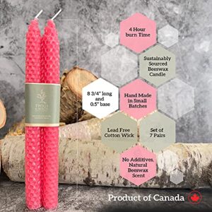 Twigs & Birch Tall Taper Candles Pack (14 Pink Beeswax Candles) – 7 Pairs of 100% Natural Canadian Beeswax Taper Candles – Smokeless Air-Purifying Burn - 9 inch Long Candles, Natural Colors