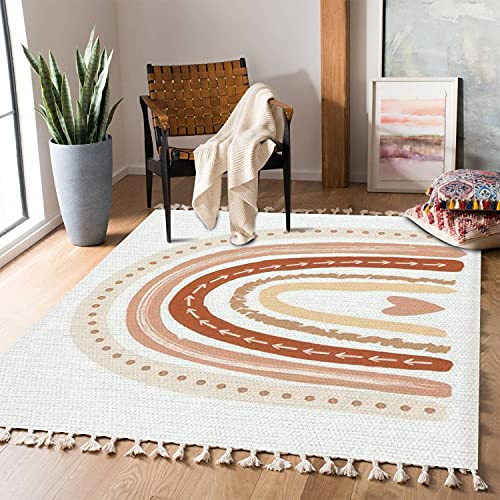 JBNJANKDAV Boho Rug Scandinavian Nursery Rainbow Print for Playroom with Neutral Area Carpet Patio Hallway Runner Mat Pad Minimalist Home Decor Living Room Bedroom Indoor Outdoor, Multi3, 90x150cm