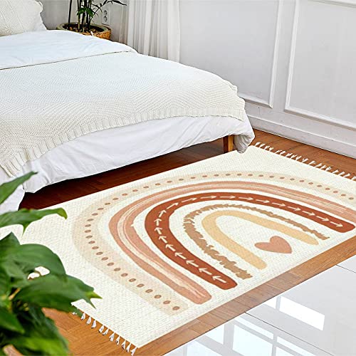 JBNJANKDAV Boho Rug Scandinavian Nursery Rainbow Print for Playroom with Neutral Area Carpet Patio Hallway Runner Mat Pad Minimalist Home Decor Living Room Bedroom Indoor Outdoor, Multi3, 90x150cm