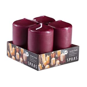 spaas wine red pillar candles – 4 pack | 2×3” small pillar candles for lantern home décor, kitchen decoration, fireplace, wedding aesthetic, centerpiece | non scented decorative pillar candles