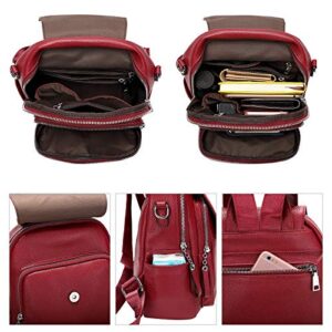 ALTOSY Women Leather Backpack Purse Fashion Convertible Ladies Shoulder Bag with Flap (S96 Wine Red)
