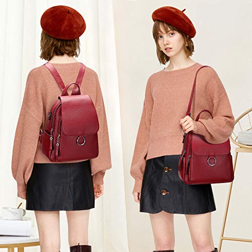 ALTOSY Women Leather Backpack Purse Fashion Convertible Ladies Shoulder Bag with Flap (S96 Wine Red)