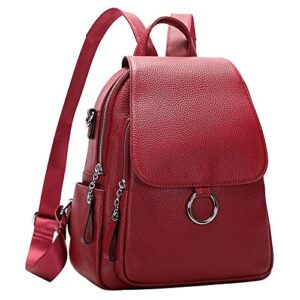 ALTOSY Women Leather Backpack Purse Fashion Convertible Ladies Shoulder Bag with Flap (S96 Wine Red)