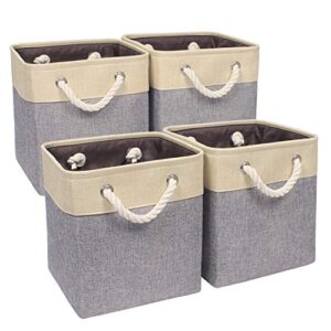Univivi Fabric Storage Cube Bins with Handles 11 inch Collapsible Canvas Storage Basket for Organizing Shelves Closet Nursery Home (4 Pack,Gray, 10.5" x 10.5" x 11" )