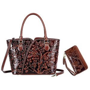 pijushi designer handbags for women floral purses top handle handbags satchel bags genuine leather wallets for women floral wallet wristlet ladies clutch purses with tassel