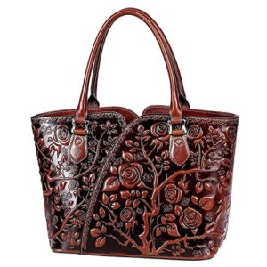 PIJUSHI Designer Handbags For Women Floral Purses Top Handle Handbags Satchel Bags Genuine Leather Wallets for Women Floral Wallet Wristlet Ladies Clutch Purses with Tassel