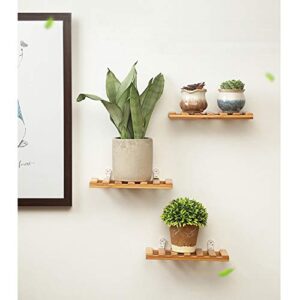 homdsim 10 inch bamboo wall shelves with seamless nail creative solid wood decorative 3 pack shelf floating storage shelves for kitchen living room bathroom