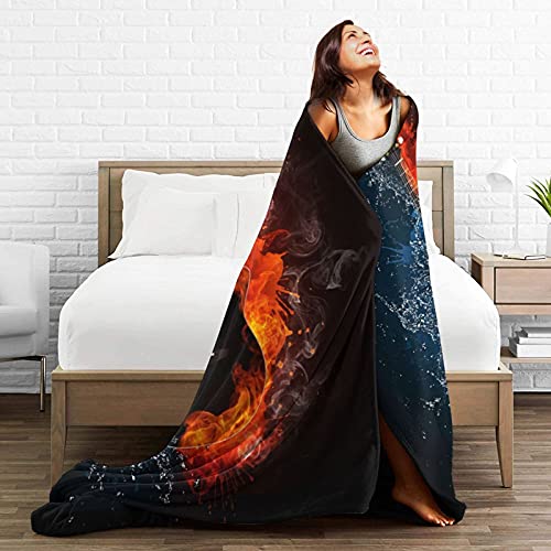 Fire and Water Guitar Throw Blanket Soft Lightweight Warm Flannel Comfort Gift Throws Bedding for Home Bed Sofa Couch Travel