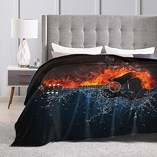 Fire and Water Guitar Throw Blanket Soft Lightweight Warm Flannel Comfort Gift Throws Bedding for Home Bed Sofa Couch Travel