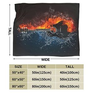 Fire and Water Guitar Throw Blanket Soft Lightweight Warm Flannel Comfort Gift Throws Bedding for Home Bed Sofa Couch Travel