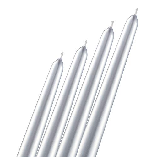 SPAAS Silver Taper Candles, Set of 4 | 9" Tall Unscented Metallic Taper Candles - 8 Hour Long Burning | Individually Wrapped, Unscented Taper Candles for Home Décor, Wedding, Holiday, and Parties