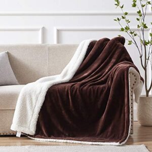semech sherpa throw blanket throw size, sherpa fleece throw blanket lightweight, reversible sherpa blanket machine washable, 50″ x 60″, brown