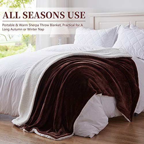 SEMECH Sherpa Throw Blanket Throw Size, Sherpa Fleece Throw Blanket Lightweight, Reversible Sherpa Blanket Machine Washable, 50" x 60", Brown