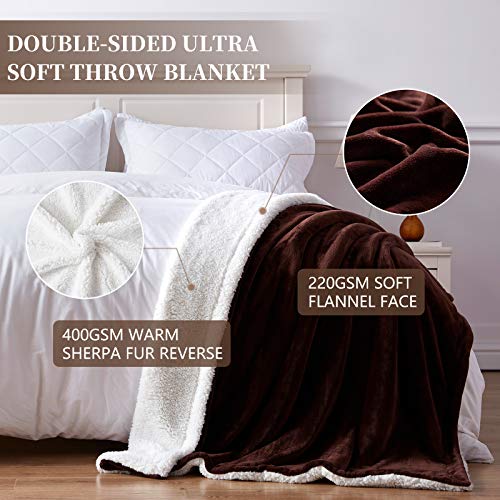 SEMECH Sherpa Throw Blanket Throw Size, Sherpa Fleece Throw Blanket Lightweight, Reversible Sherpa Blanket Machine Washable, 50" x 60", Brown