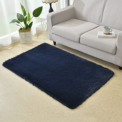 Super Soft Indoor Solid Area Rugs Fluffy Living Room Carpets for Children Bedroom Home Decor Nursery Rug Fuzzy Rug ( 3' x 5' , Navy )