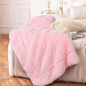 Homore Soft Fluffy Blanket Fuzzy Sherpa Plush Cozy Faux Fur Throw Blankets for Bed Couch Sofa Chair Decorative, 50''x60'' Baby Pink