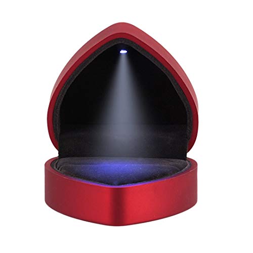 Lexon LED Diamond Ring Box Jewelry Wedding Engagement Proposal Lighted Ear Ring Pendant Case (Red Heart)