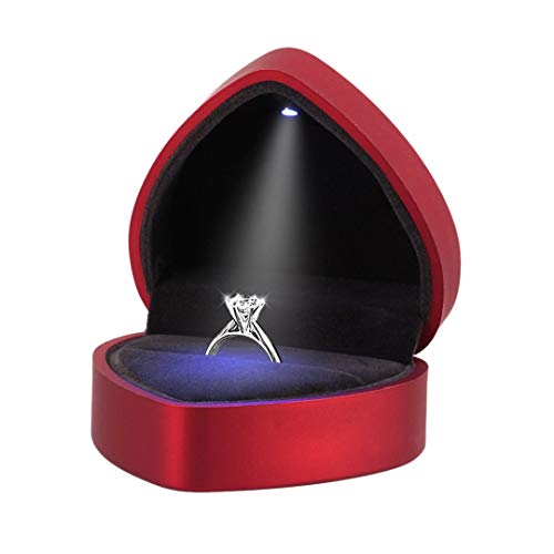 Lexon LED Diamond Ring Box Jewelry Wedding Engagement Proposal Lighted Ear Ring Pendant Case (Red Heart)