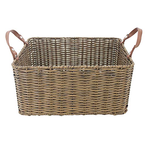 HDKJ PP Tube Storage Basket with handle,Rectangular storage basket,Decorative Home Storage Bins. (Brown, Large)