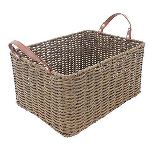 HDKJ PP Tube Storage Basket with handle,Rectangular storage basket,Decorative Home Storage Bins. (Brown, Large)