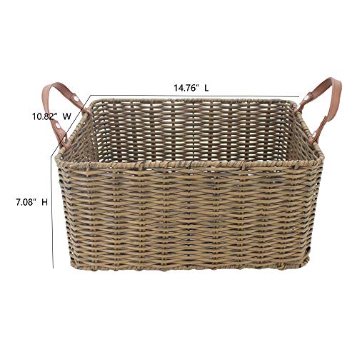 HDKJ PP Tube Storage Basket with handle,Rectangular storage basket,Decorative Home Storage Bins. (Brown, Large)