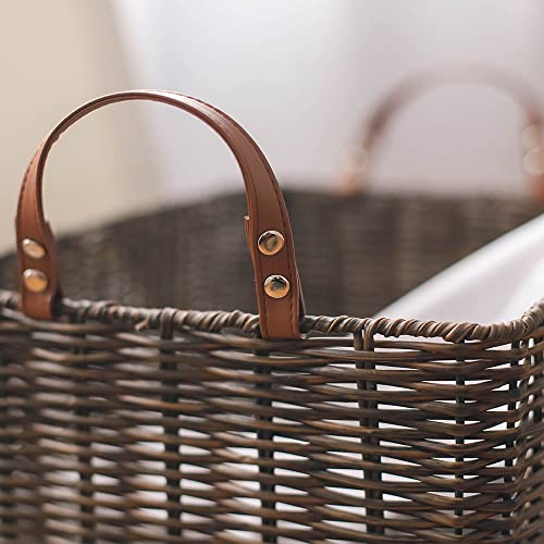 HDKJ PP Tube Storage Basket with handle,Rectangular storage basket,Decorative Home Storage Bins. (Brown, Large)