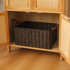 HDKJ PP Tube Storage Basket with handle,Rectangular storage basket,Decorative Home Storage Bins. (Brown, Large)