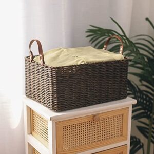 HDKJ PP Tube Storage Basket with handle,Rectangular storage basket,Decorative Home Storage Bins. (Brown, Large)