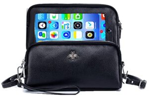 genuine leather small crossbody bag touch screen phone case wristlet clutch handbag for women girls (l1- black)