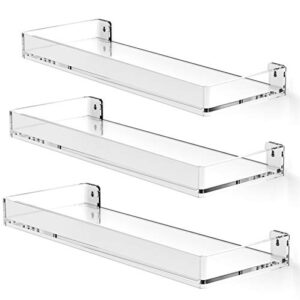 maxgear acrylic shelves clear floating shelves for wall, heavy duty acrylic clear display shelves with edge, 5mm extra thicker hanging shelves floating bookshelves for bathroom, bedroom, kitchen