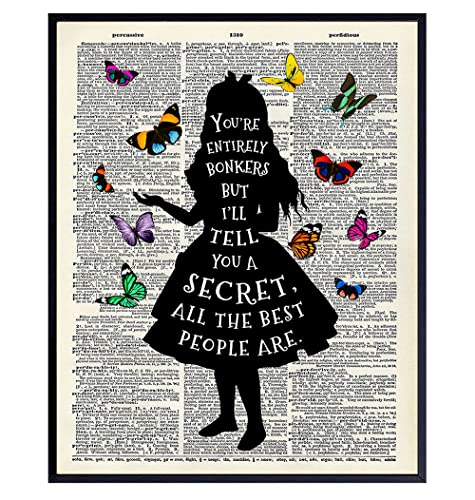 Alice Wonderland Quote, Saying - Dictionary Wall Art Print - 8x10 Photo Picture - Home Decor for Women, Kids, Girls Bedroom - Cool Gift - Unframed Poster