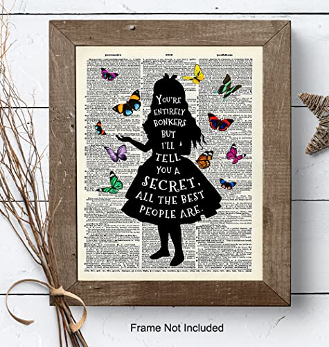 Alice Wonderland Quote, Saying - Dictionary Wall Art Print - 8x10 Photo Picture - Home Decor for Women, Kids, Girls Bedroom - Cool Gift - Unframed Poster