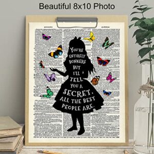 Alice Wonderland Quote, Saying - Dictionary Wall Art Print - 8x10 Photo Picture - Home Decor for Women, Kids, Girls Bedroom - Cool Gift - Unframed Poster