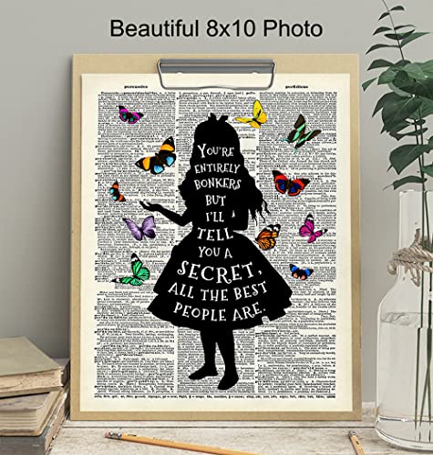 Alice Wonderland Quote, Saying - Dictionary Wall Art Print - 8x10 Photo Picture - Home Decor for Women, Kids, Girls Bedroom - Cool Gift - Unframed Poster