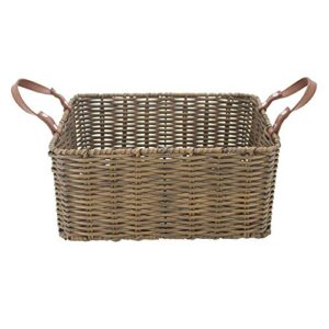hdkj pp tube storage basket with handle,rectangular storage basket,decorative home storage bins. (brown, middle)
