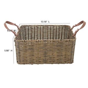 HDKJ PP Tube Storage Basket with handle,Rectangular storage basket,Decorative Home Storage Bins. (Brown, Middle)