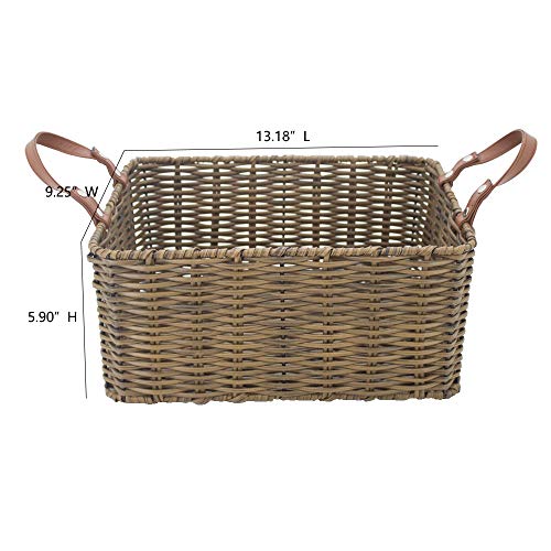 HDKJ PP Tube Storage Basket with handle,Rectangular storage basket,Decorative Home Storage Bins. (Brown, Middle)