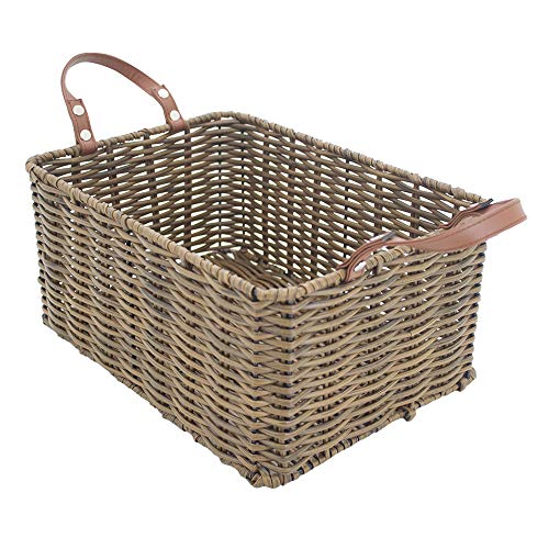 HDKJ PP Tube Storage Basket with handle,Rectangular storage basket,Decorative Home Storage Bins. (Brown, Middle)