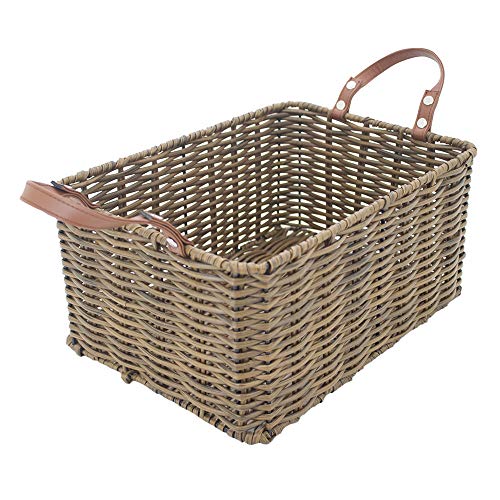 HDKJ PP Tube Storage Basket with handle,Rectangular storage basket,Decorative Home Storage Bins. (Brown, Middle)