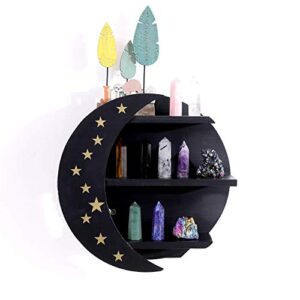 ameaeel wooden moon shelf pine wood deco shelves hanging or standing for crystals black moon and stars shelves(black&stars)