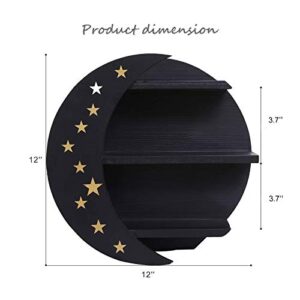 AMEAEEL Wooden Moon Shelf Pine Wood Deco Shelves Hanging or Standing for Crystals Black Moon and Stars Shelves(Black&Stars)