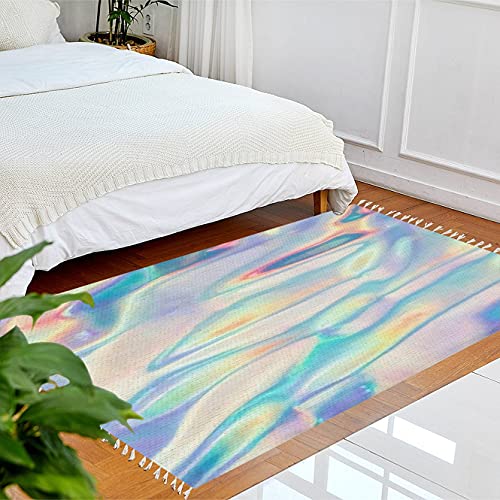 Boho Rug Holographic Foil Texture Abstract Soft Pastel Iridescent Background Area Rug Carpet Patio Rug Hallway Runner Rug Mat Pad Minimalist Home Decor for Living Room Bedroom Indoor Outdoor