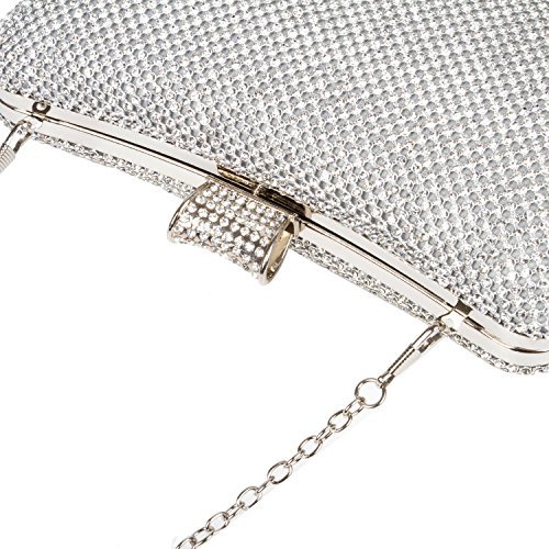 Pinprin Ladies Sparkly Rhinestones Evening Clutches Women's Crystal Diamante Evening Bag Prom Wedding Handbag Party Purse (B-Silver)