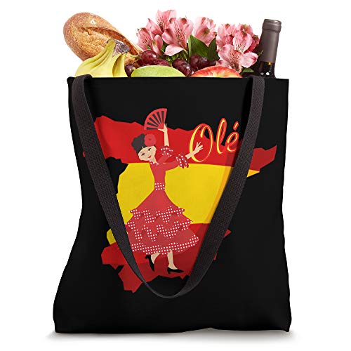 Flamenco Dancer Red Polka Dot Dress Spanish Map Flag Ole Tote Bag